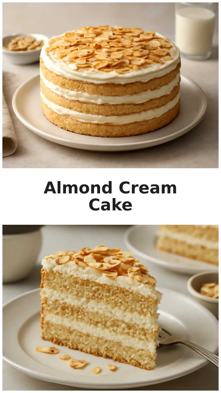 Fluffy Almond Cream Cake with Creamy Frosting Recipe