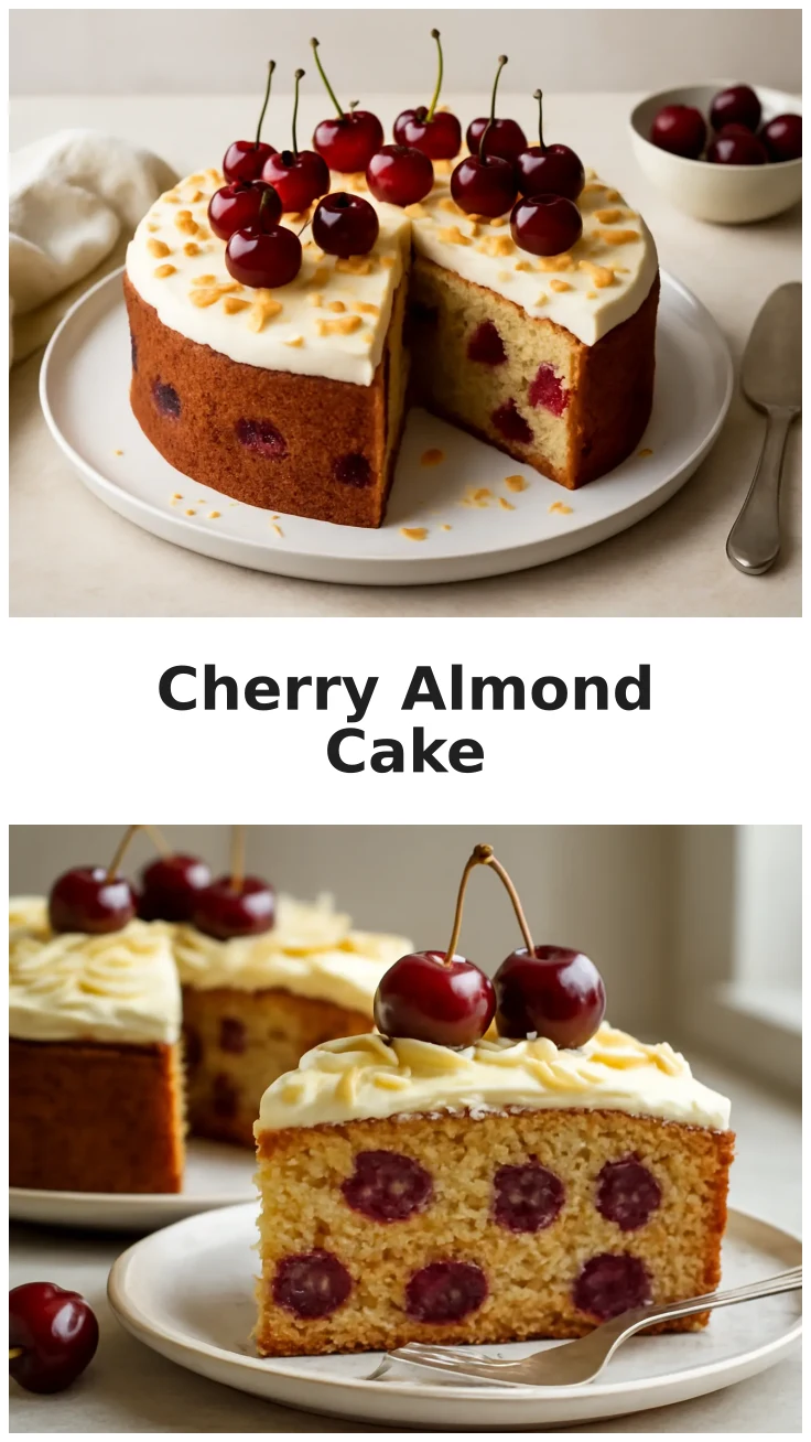 Fresh Cherry Almond Cake with Creamy Frosting Recipe