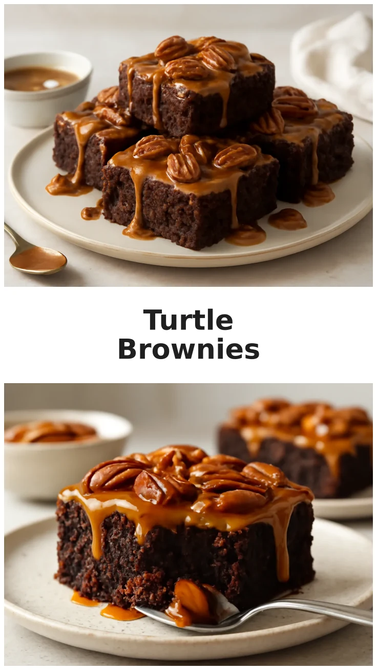 Rich Turtle Brownies with Gooey Caramel Recipe