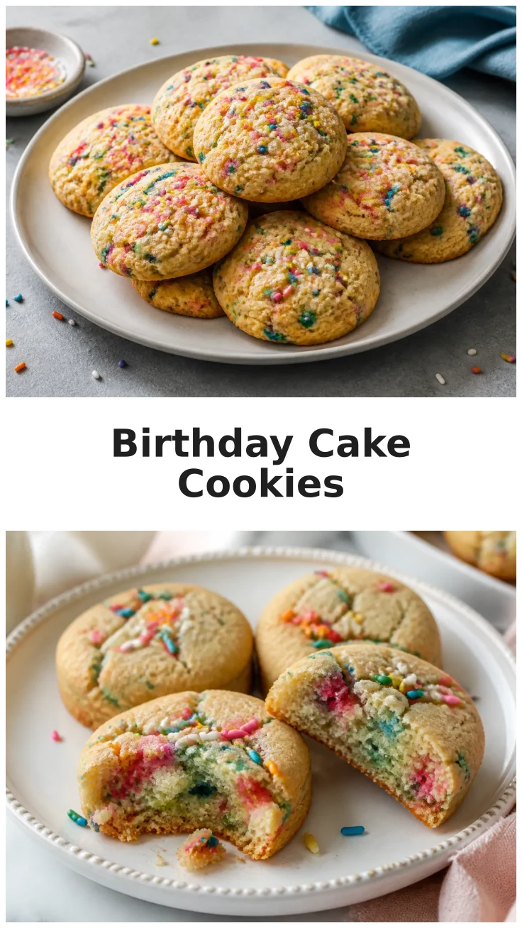 Delicious Soft Birthday Cake Cookies with Colorful Sprinkles Delicious Soft Birthday Cake Cookies with Colorful Sprinkles