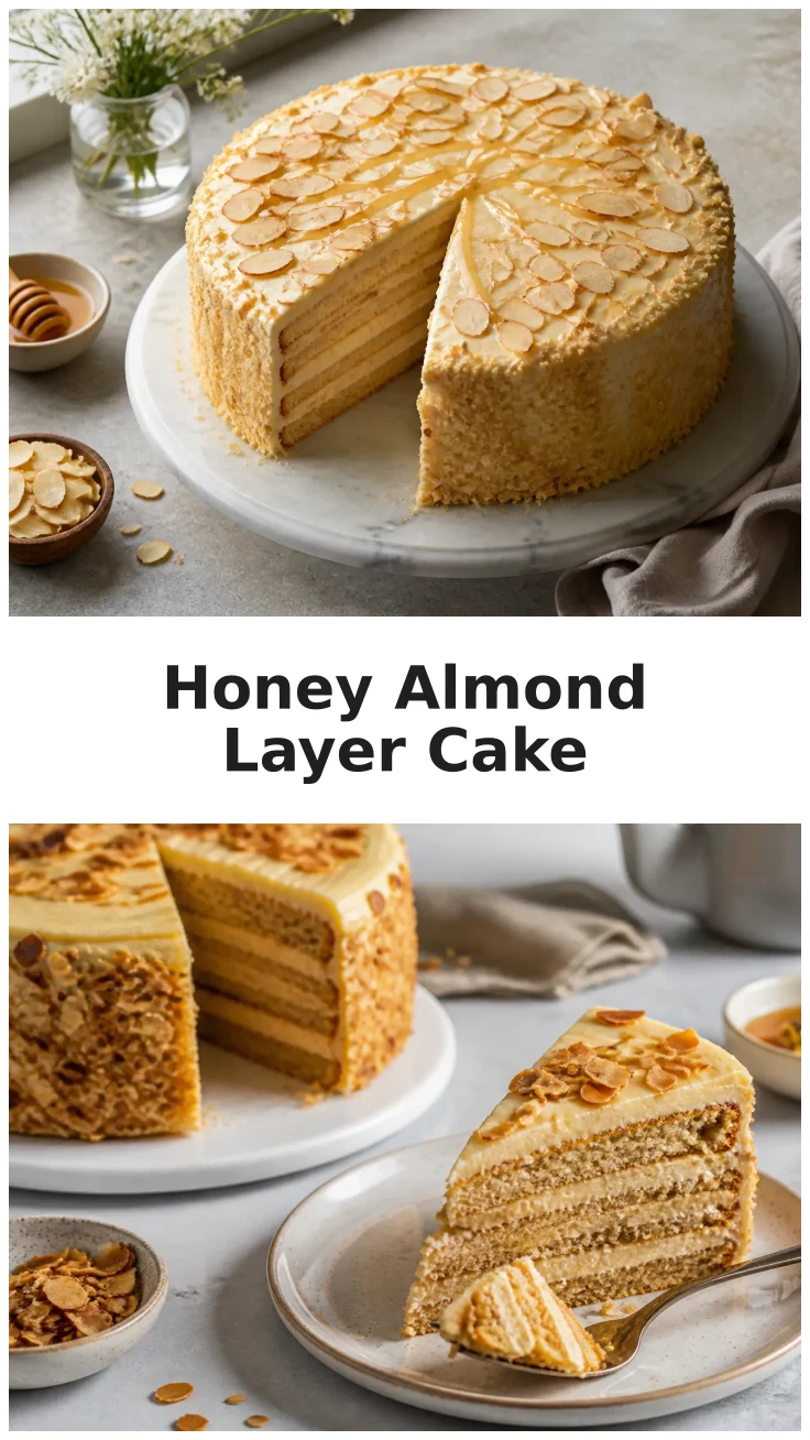 Creamy Honey Almond Layer Cake with Honey Frosting Recipe Creamy Honey Almond Layer Cake with Honey Frosting Recipe