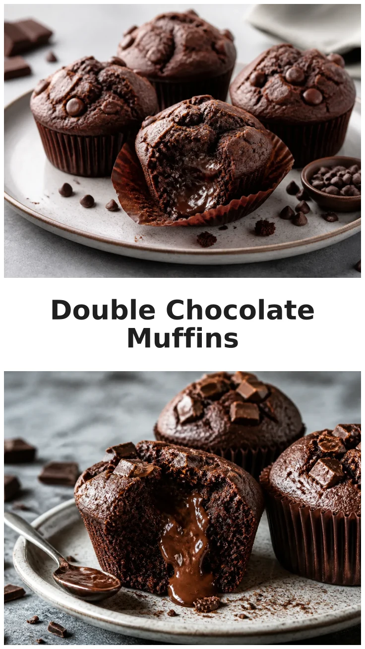Gooey Double Chocolate Brownie Muffins with Soft Centers Gooey Double Chocolate Brownie Muffins with Soft Centers