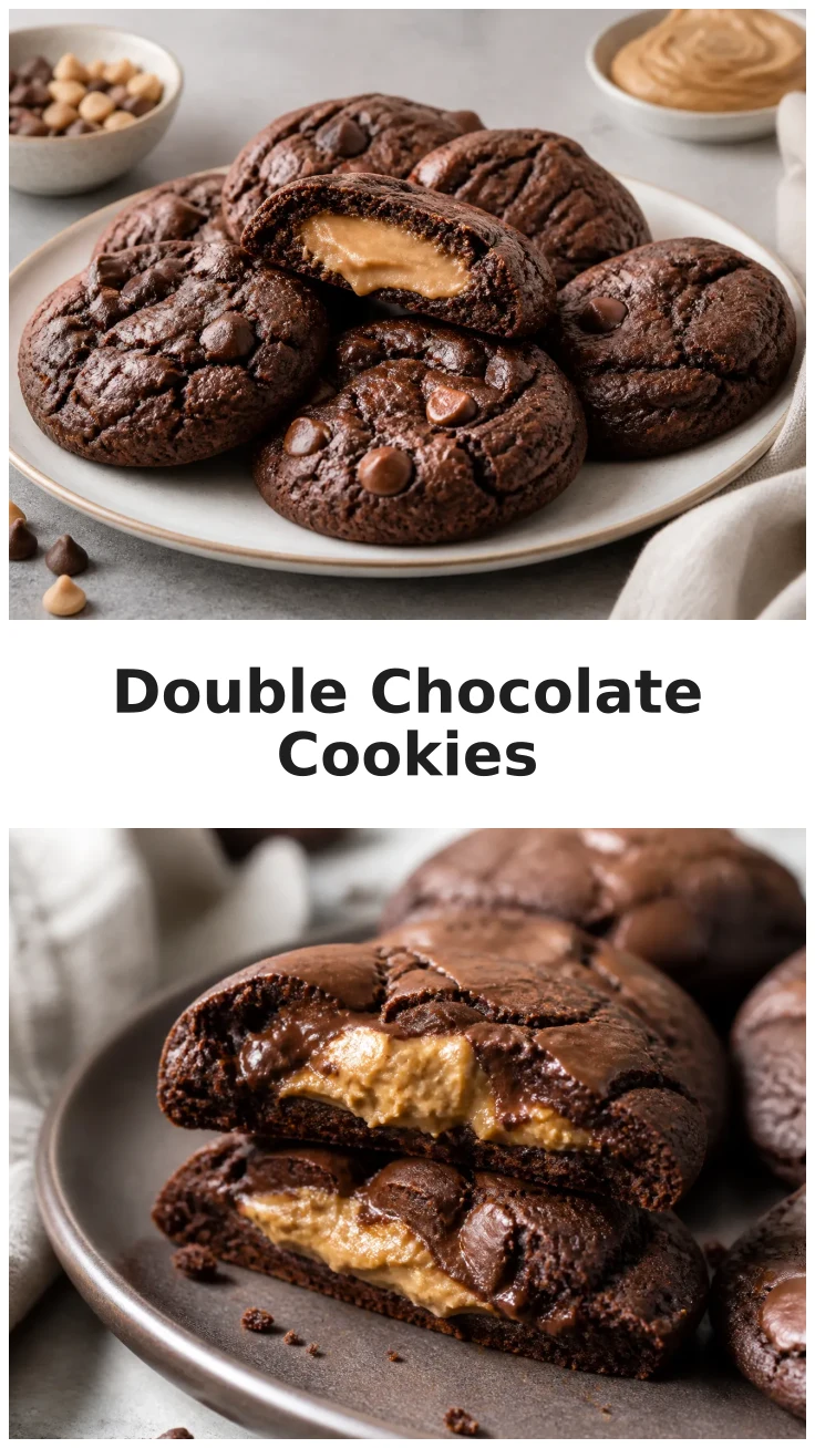 Gooey Double Chocolate Peanut Butter Cookies with Creamy Centers Gooey Double Chocolate Peanut Butter Cookies with Creamy Centers