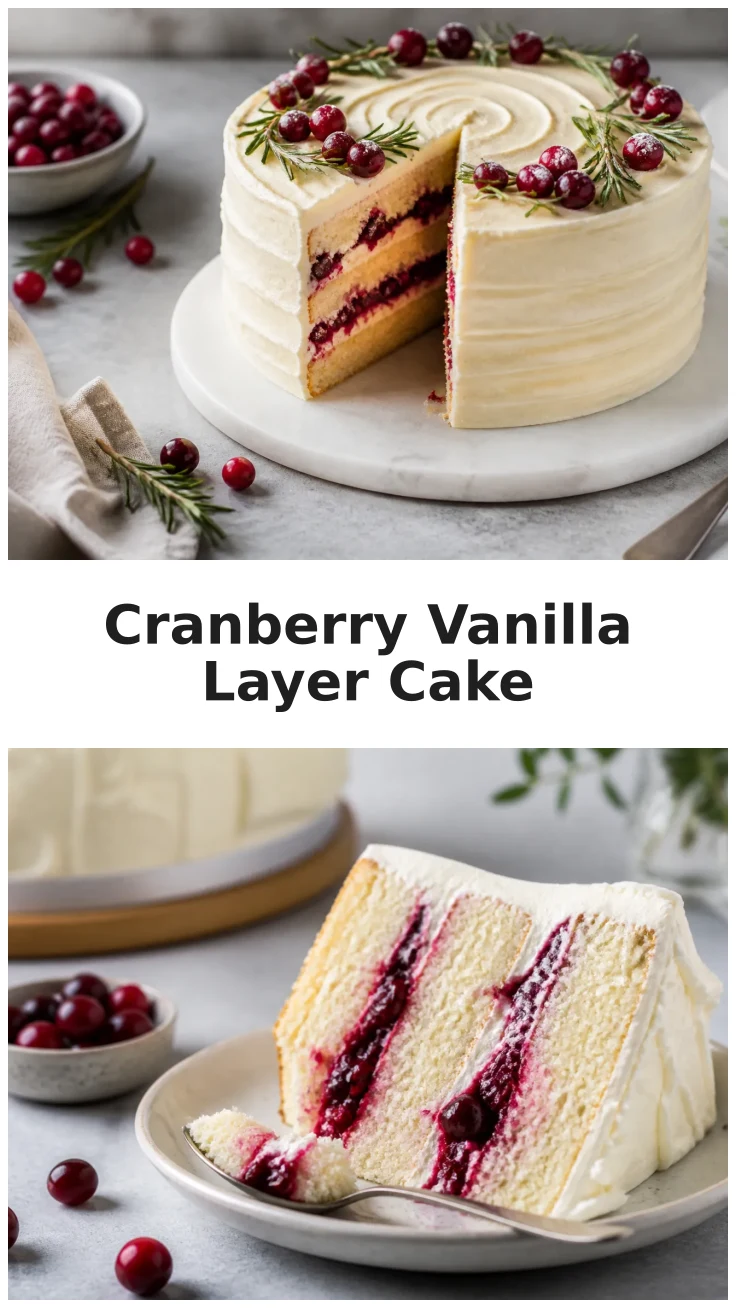 Fluffy Cranberry Vanilla Layer Cake with Creamy Frosting Recipe