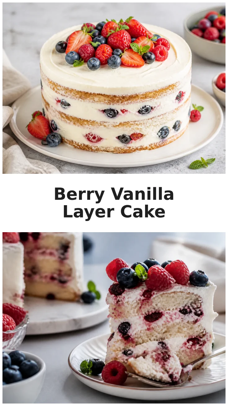 Juicy Mixed Berry Vanilla Layer Cake with Creamy Frosting Recipe Juicy Mixed Berry Vanilla Layer Cake with Creamy Frosting Recipe