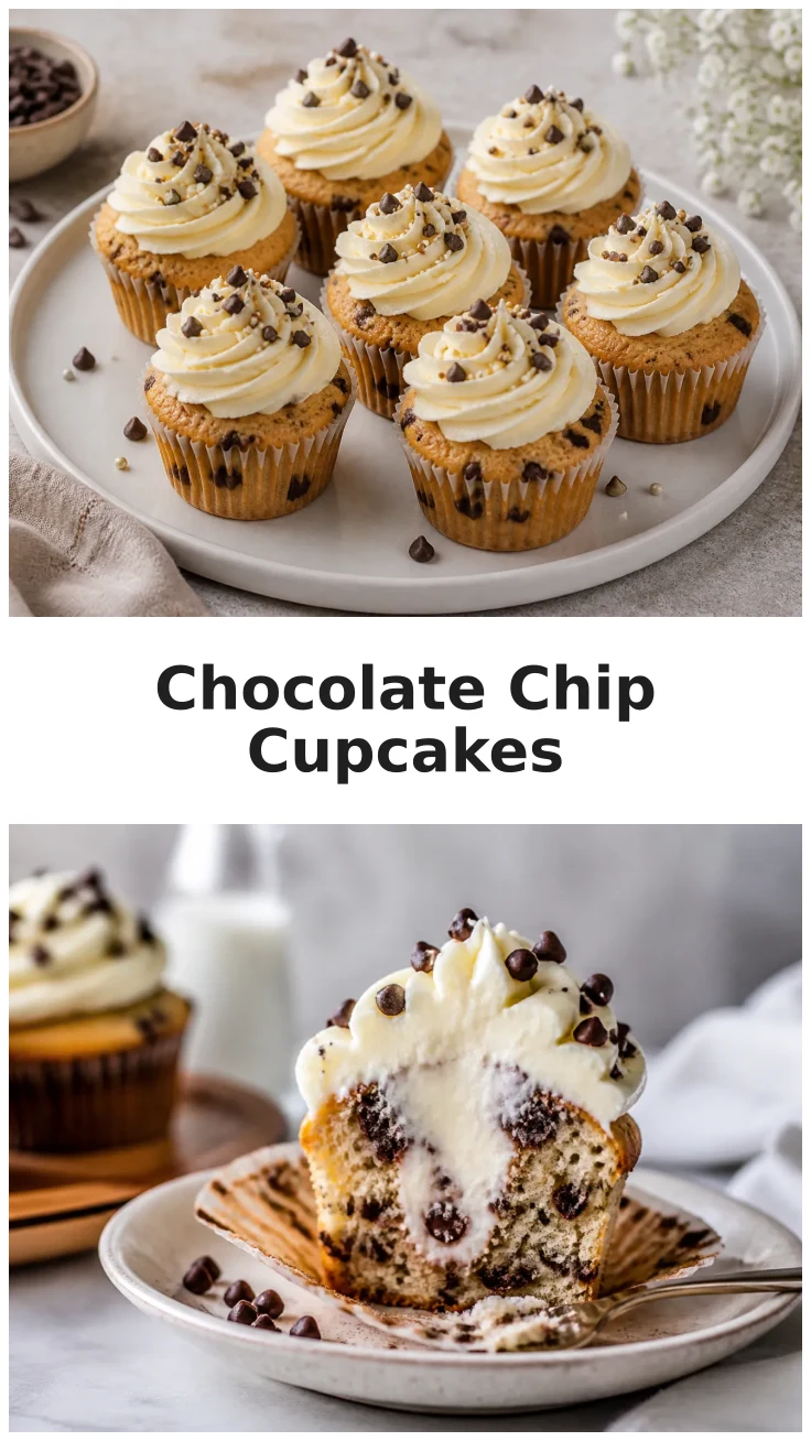 Fluffy Chocolate Chip Cupcakes with Creamy Frosting Recipe Fluffy Chocolate Chip Cupcakes with Creamy Frosting Recipe