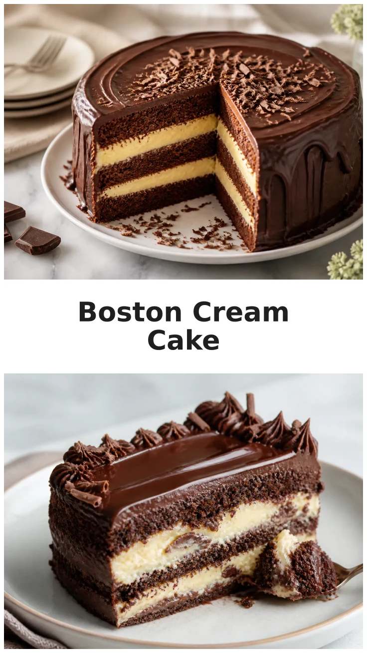 Rich Boston Cream Cake with Smooth Chocolate Ganache Recipe