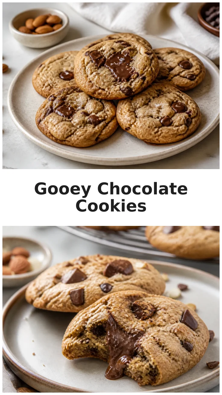Gooey Chocolate Chip Almond Butter Cookies with Soft Centers