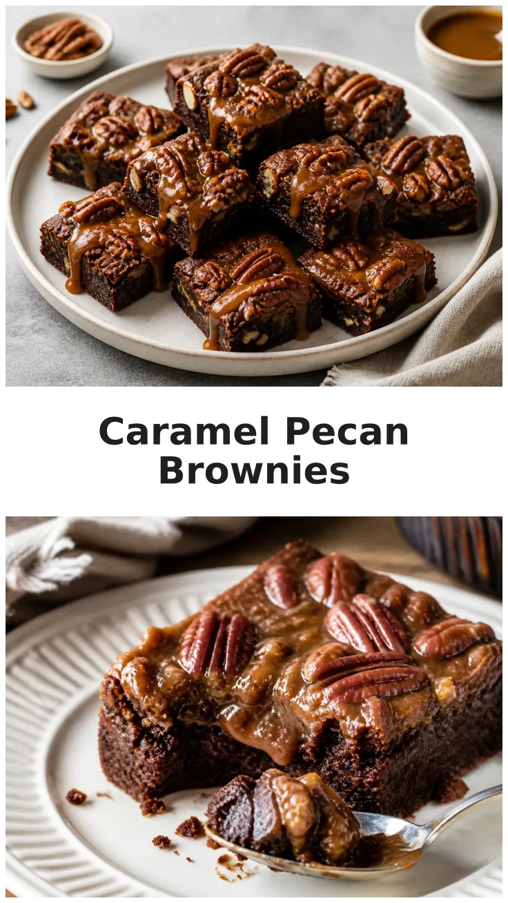 Decadent Caramel Pecan Turtle Brownies with Chocolate Drizzle