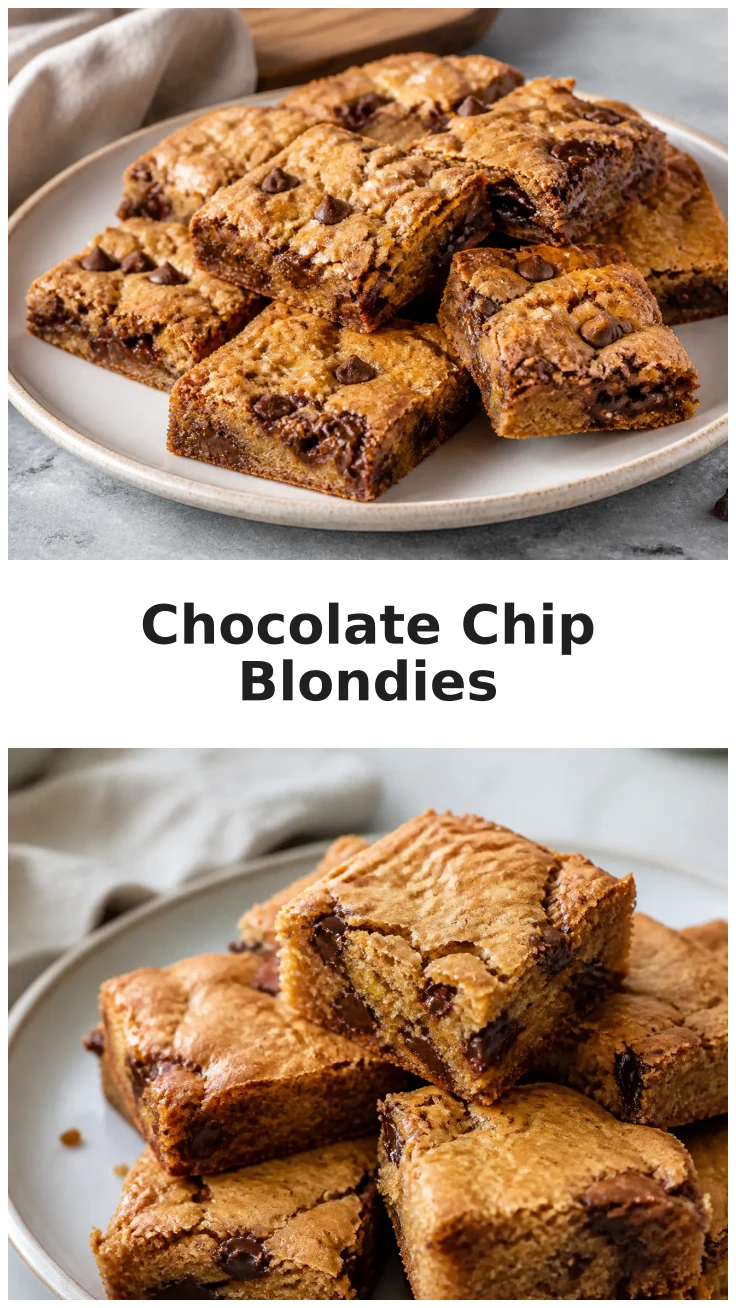 Golden Brown Butter Chocolate Chip Blondies with Gooey Chocolate Chips