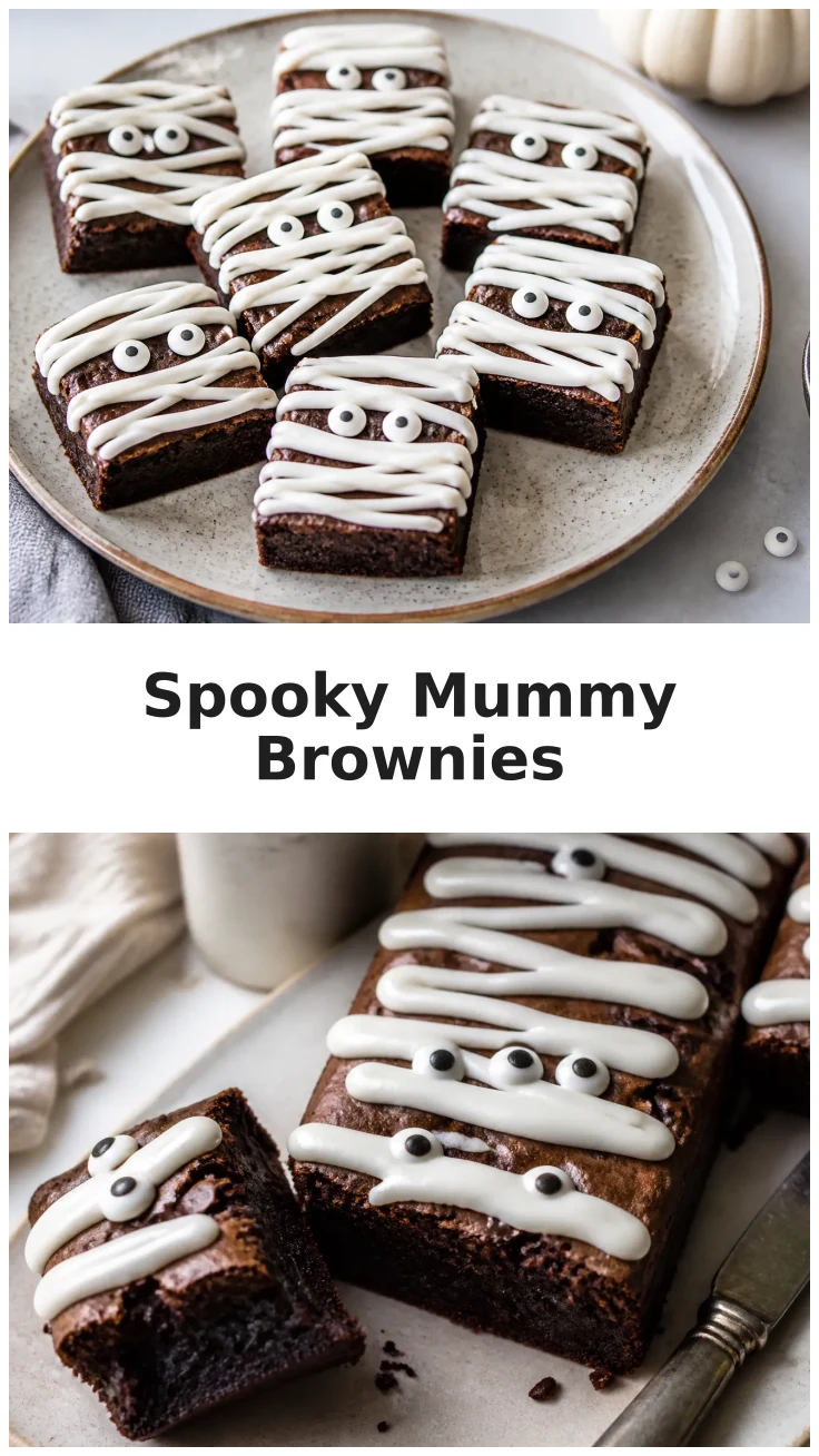 Mummy Brownies with Spooky Icing Design for Halloween Mummy Brownies with Spooky Icing Design for Halloween