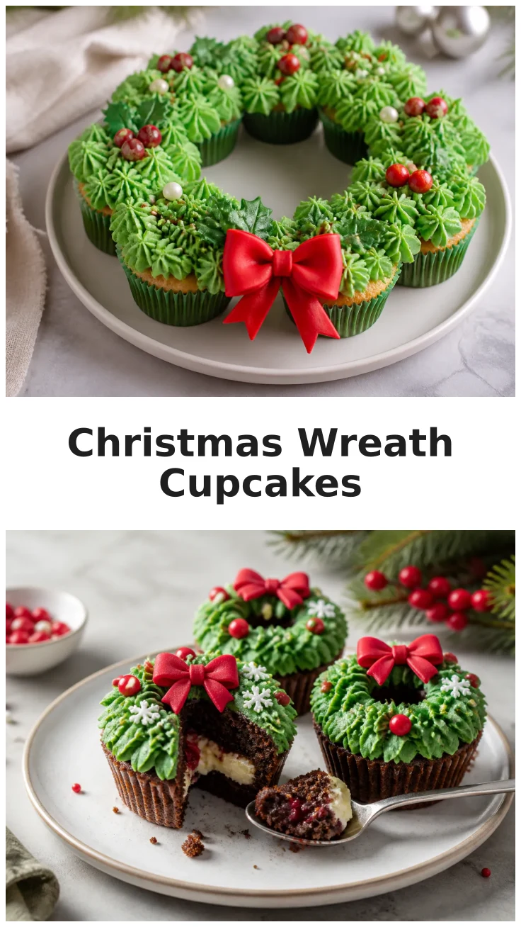 Delicious Christmas Wreath Cupcakes with Festive Piping Delicious Christmas Wreath Cupcakes with Festive Piping