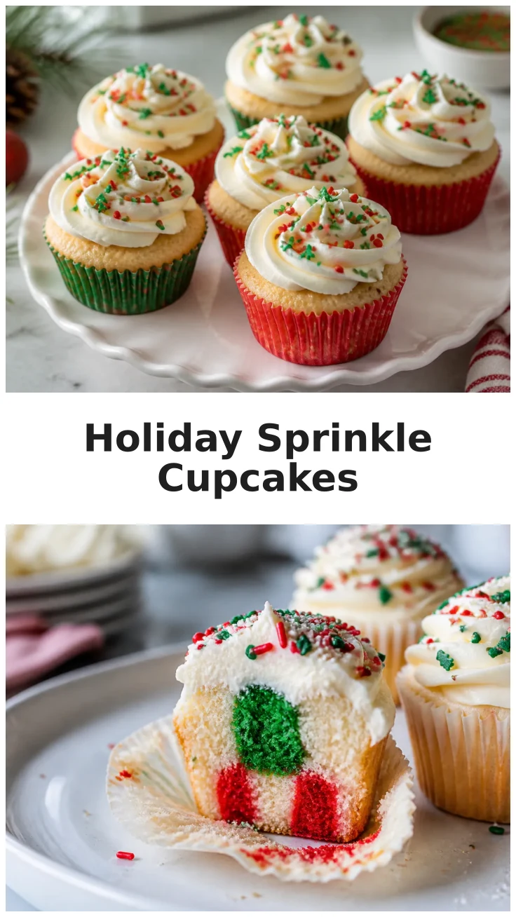 Colorful Holiday Sprinkle Cupcakes for Christmas Parties