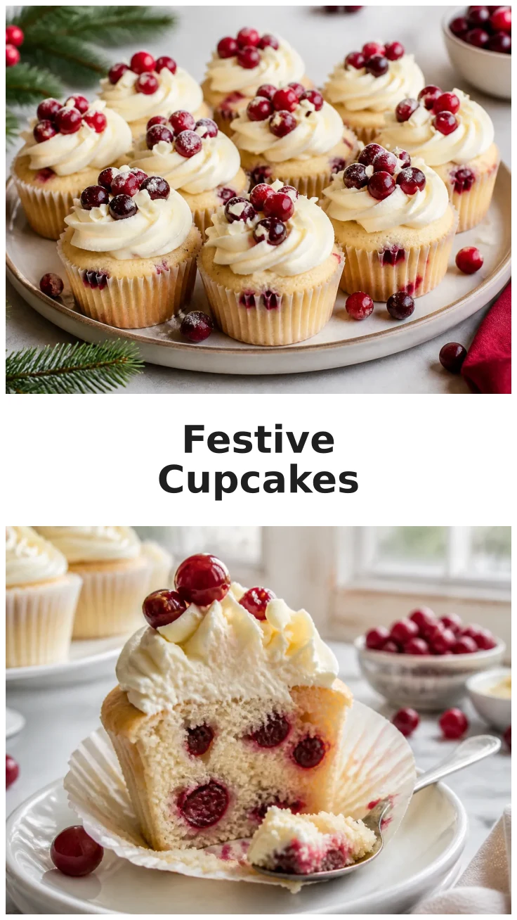Cranberry White Chocolate Cupcakes with a Festive Finish Cranberry White Chocolate Cupcakes with a Festive Finish