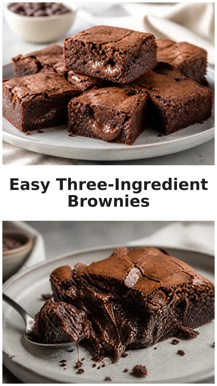 Three-Ingredient Brownies with Rich Chocolate Center