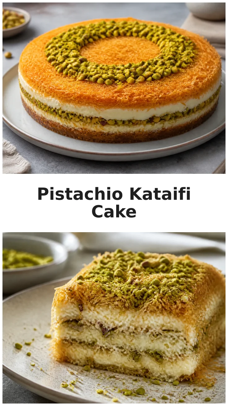 Pistachio Kataifi Cake with a Crispy Golden Layer