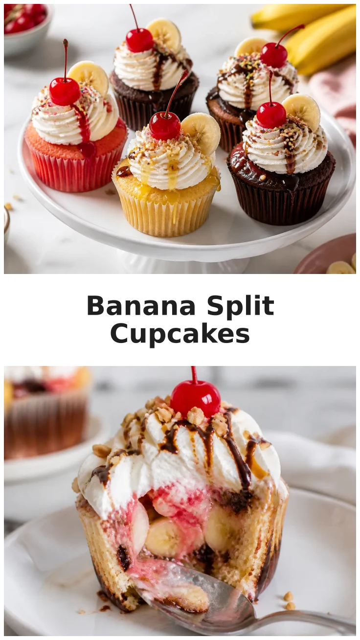 Colorful Banana Split Cupcakes for Fun Celebrations Colorful Banana Split Cupcakes for Fun Celebrations