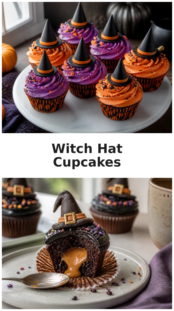 Colorful Witch Hat Cupcakes for Halloween Parties